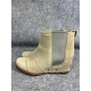 Sorel Lea Wedge Ankle Boots Women's 8.5 Kettle Light Grey Leather Waterproof